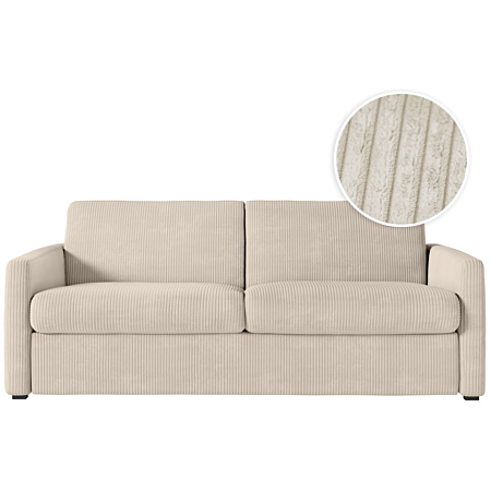 Canapé convertible express 3 places AGATHE en velours côtelé - Matelas 13cm - Beige - 160x190cm