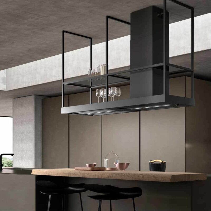 Faber T-SHELF EV8 BK MATT A180 Dream Hotte îlot cm. 180 - noir mat / verre fumé