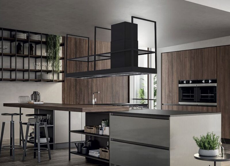 Faber T-SHELF EV8 BK MATT A180 Dream Hotte îlot cm. 180 - noir mat / verre fumé