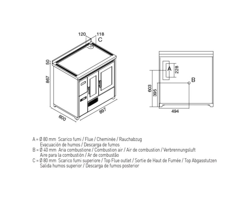 Eva Calòr ENRICA Poêle à pellets ventilé avec four - 8,6 kw - 200 m³ chauffable - rouge