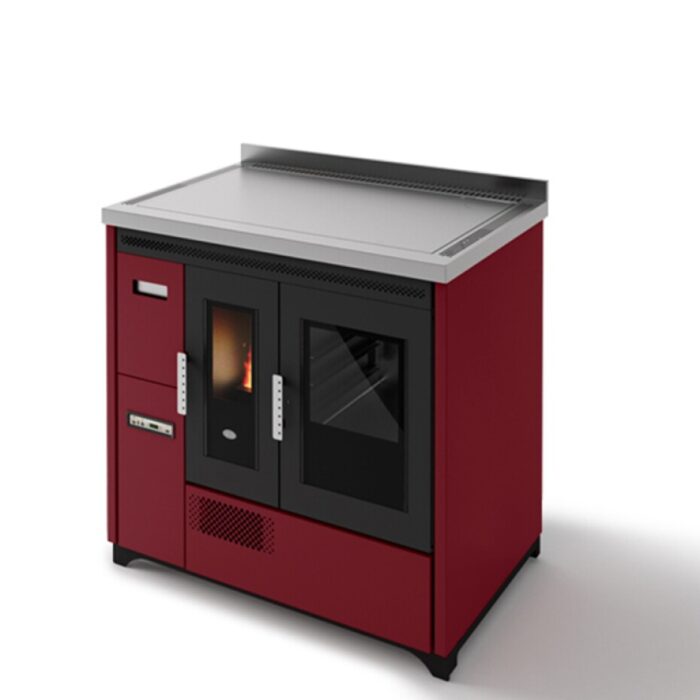 Eva Calòr ENRICA Poêle à pellets ventilé avec four - 8,6 kw - 200 m³ chauffable - rouge