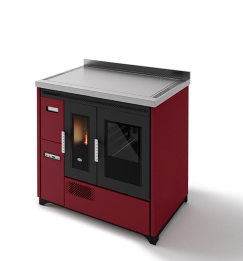 Eva Calòr ENRICA Poêle à pellets ventilé avec four - 8,6 kw - 200 m³ chauffable - rouge