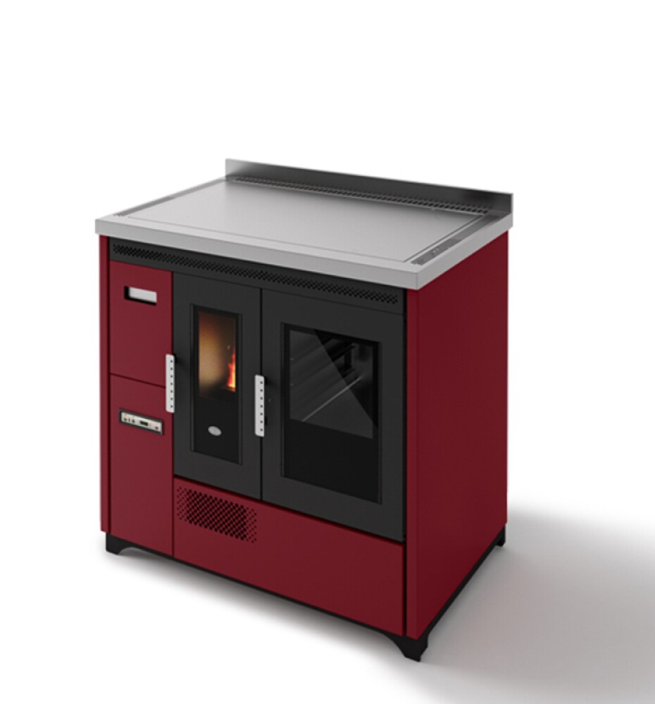 Eva Calòr ENRICA Poêle à pellets ventilé avec four - 8,6 kw - 200 m³ chauffable - rouge