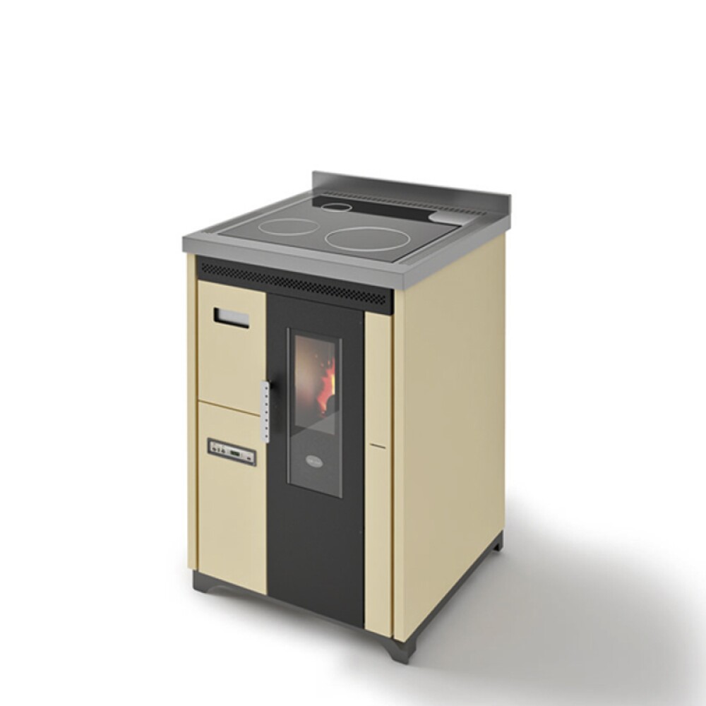Eva Calòr NINA Cuisinière à granulés ventilée avec plaque de cuisson en métal - 7,2 kw - 160 m³ chauffable - ivoire