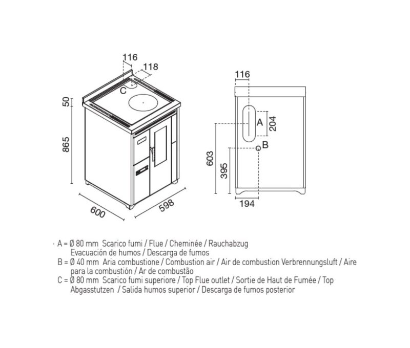 Eva Calòr NINA Cuisinière à granulés ventilée avec plaque vitrocéramique - 7,2 kw - 160 m³ chauffable - noir