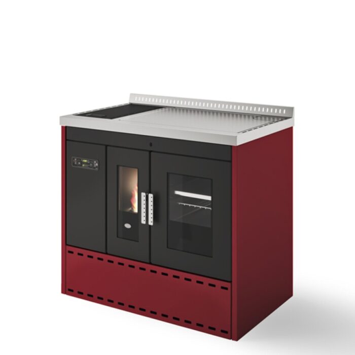 Eva Calòr ISOTTA Thermocuiseur à pellets avec four 18,6 kw - 390 m3 chauffé - rouge