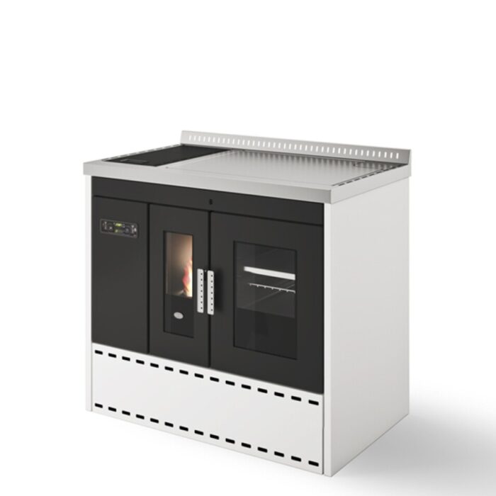 Eva Calòr ISOTTA Thermocuiseur à pellets avec four - version avec résistance et ampoule - 18,6 kw - 390 m3 chauffé - blanc