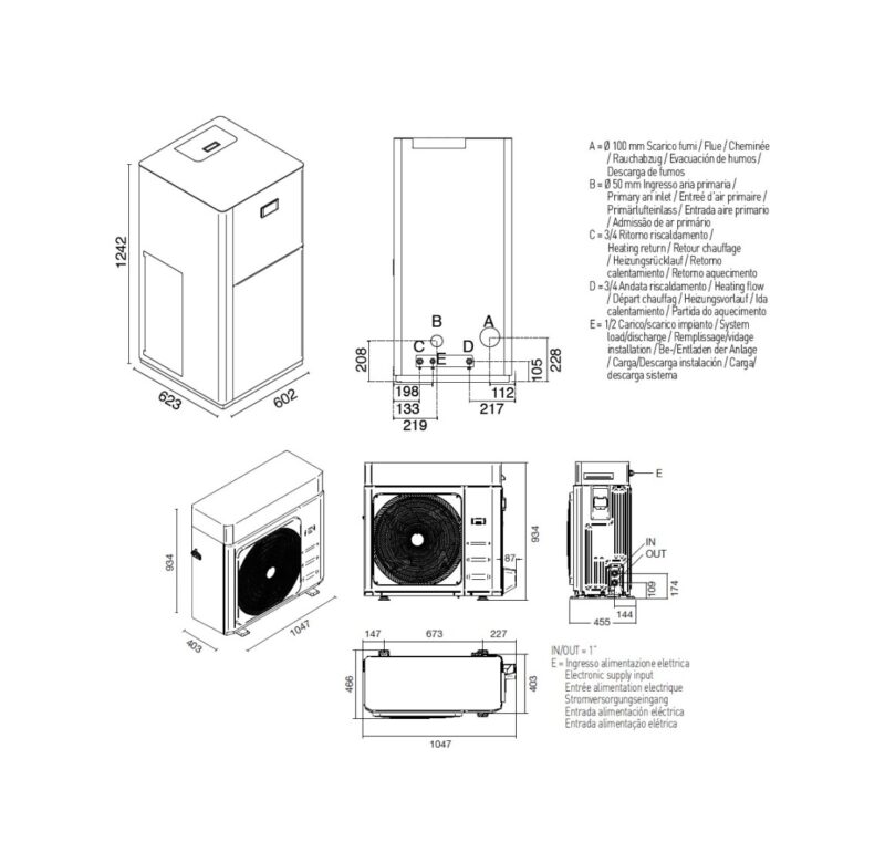 Eva Calòr PRO 20 HYBRID Chaudière à pellets classe 5 - avec pompe à chaleur - 20,1 kw - 460 m3 chauffé - noir gaufré