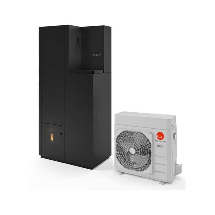 Eva Calòr SOLA 15 HYBRID Chaudière à pellets classe 5 - hermétique - avec pompe à chaleur et stockage technique 140 l - 15 kw - 320 m3 chauffé - noir gaufré