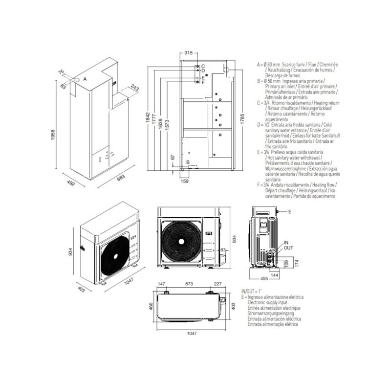 Eva Calòr SOLA 15 HYBRID Chaudière à pellets classe 5 - hermétique - avec pompe à chaleur et ecs intégrée - 15 kw - 320 m3 chauffée - noir gaufré