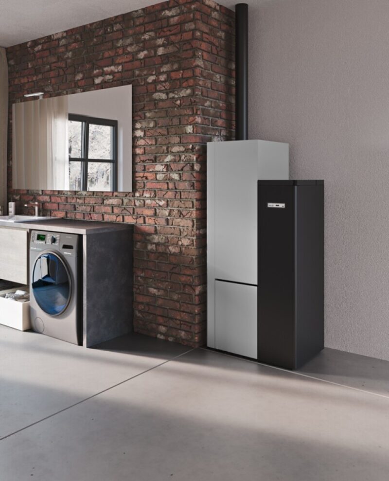 Eva Calòr SB 80 Chauffe-eau hermétique à granulés - 10,2 kw - 230 m³ chauffable - blanc/noir